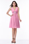 ColsBM Haley Pink Modern Fit-n-Flare Sleeveless Zip up Chiffon Knee Length Prom Dresses