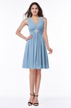 ColsBM Haley Sky Blue Modern Fit-n-Flare Sleeveless Zip up Chiffon Knee Length Prom Dresses