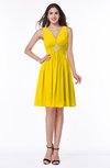 ColsBM Haley Yellow Modern Fit-n-Flare Sleeveless Zip up Chiffon Knee Length Prom Dresses