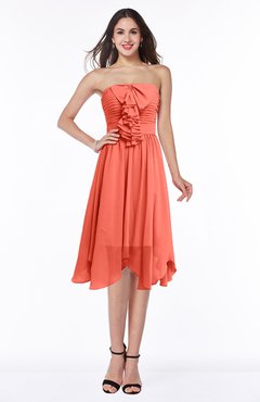ColsBM Anaya Living Coral Modern A-line Strapless Chiffon Knee Length Pick up Wedding Guest Dresses
