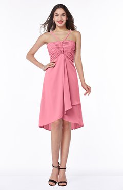 ColsBM Elliana Watermelon Classic A-line Spaghetti Sleeveless Chiffon Ruching Plus Size Bridesmaid Dresses