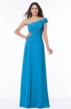 ColsBM Penny Cornflower Blue Modern A-line Asymmetric Neckline Chiffon Floor Length Ruching Plus Size Bridesmaid Dresses