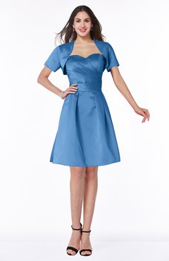 ColsBM Paloma Campanula Modest Short Sleeve Zip up Satin Knee Length Pleated Mother of the Bride Dresses