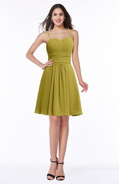 ColsBM Milana Golden Olive Glamorous Sweetheart Half Backless Chiffon Pick up Bridesmaid Dresses