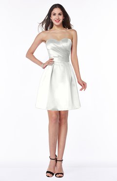 ColsBM Prudence Cloud White Classic A-line Half Backless Knee Length Ruching Little Black Dresses