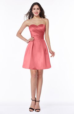 ColsBM Prudence Coral Classic A-line Half Backless Knee Length Ruching Little Black Dresses