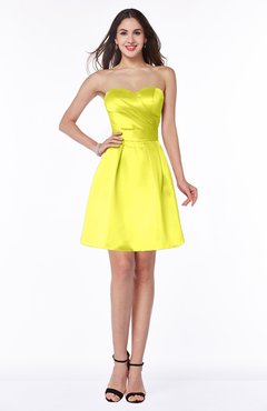 ColsBM Prudence Pale Yellow Classic A-line Half Backless Knee Length Ruching Little Black Dresses
