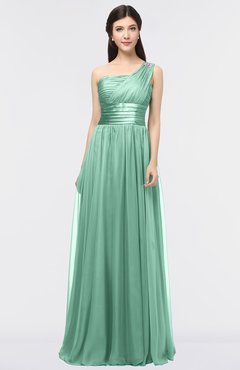 ColsBM Lyra Beryl Green Mature Asymmetric Neckline Zip up Floor Length Appliques Bridesmaid Dresses