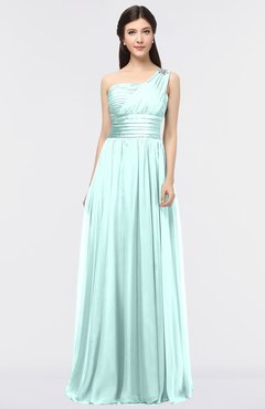 ColsBM Lyra Blue Glass Mature Asymmetric Neckline Zip up Floor Length Appliques Bridesmaid Dresses