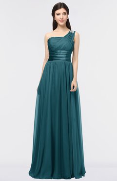 ColsBM Lyra Blue Green Mature Asymmetric Neckline Zip up Floor Length Appliques Bridesmaid Dresses