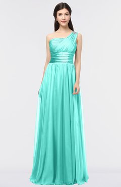 ColsBM Lyra Blue Turquoise Mature Asymmetric Neckline Zip up Floor Length Appliques Bridesmaid Dresses