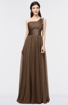 ColsBM Lyra Chocolate Brown Mature Asymmetric Neckline Zip up Floor Length Appliques Bridesmaid Dresses