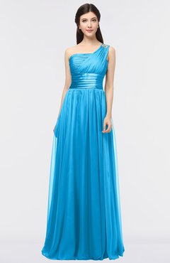 ColsBM Lyra Cornflower Blue Mature Asymmetric Neckline Zip up Floor Length Appliques Bridesmaid Dresses