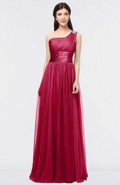 ColsBM Lyra Dark Red Mature Asymmetric Neckline Zip up Floor Length Appliques Bridesmaid Dresses