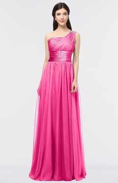 ColsBM Lyra Fandango Pink Mature Asymmetric Neckline Zip up Floor Length Appliques Bridesmaid Dresses
