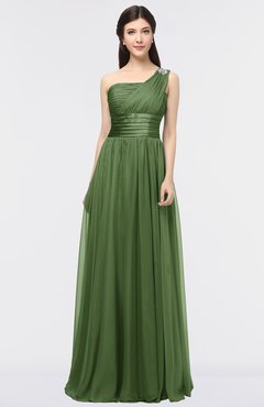 ColsBM Lyra Garden Green Mature Asymmetric Neckline Zip up Floor Length Appliques Bridesmaid Dresses