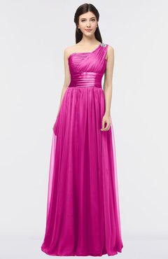 ColsBM Lyra Hot Pink Mature Asymmetric Neckline Zip up Floor Length Appliques Bridesmaid Dresses
