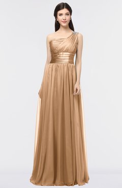 ColsBM Lyra Light Brown Mature Asymmetric Neckline Zip up Floor Length Appliques Bridesmaid Dresses