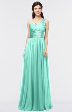 ColsBM Lyra Mint Green Mature Asymmetric Neckline Zip up Floor Length Appliques Bridesmaid Dresses