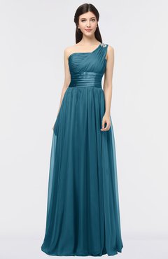 ColsBM Lyra Moroccan Blue Mature Asymmetric Neckline Zip up Floor Length Appliques Bridesmaid Dresses