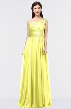 ColsBM Lyra Pale Yellow Mature Asymmetric Neckline Zip up Floor Length Appliques Bridesmaid Dresses