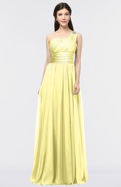 ColsBM Lyra Pastel Yellow Mature Asymmetric Neckline Zip up Floor Length Appliques Bridesmaid Dresses