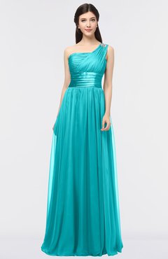 ColsBM Lyra Peacock Blue Mature Asymmetric Neckline Zip up Floor Length Appliques Bridesmaid Dresses