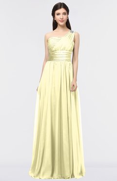 ColsBM Lyra Soft Yellow Mature Asymmetric Neckline Zip up Floor Length Appliques Bridesmaid Dresses
