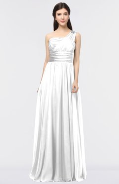 ColsBM Lyra White Mature Asymmetric Neckline Zip up Floor Length Appliques Bridesmaid Dresses