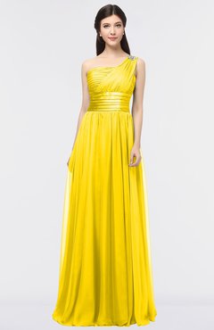 ColsBM Lyra Yellow Mature Asymmetric Neckline Zip up Floor Length Appliques Bridesmaid Dresses
