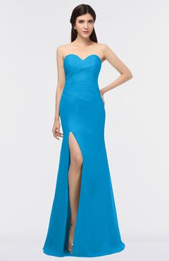 ColsBM Claudia Cornflower Blue Mature Sheath Strapless Sleeveless Floor Length Ruching Bridesmaid Dresses