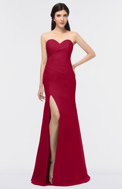 ColsBM Claudia Dark Red Mature Sheath Strapless Sleeveless Floor Length Ruching Bridesmaid Dresses