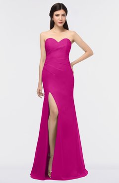 ColsBM Claudia Hot Pink Mature Sheath Strapless Sleeveless Floor Length Ruching Bridesmaid Dresses