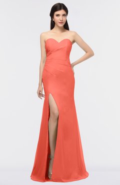 ColsBM Claudia Living Coral Mature Sheath Strapless Sleeveless Floor Length Ruching Bridesmaid Dresses