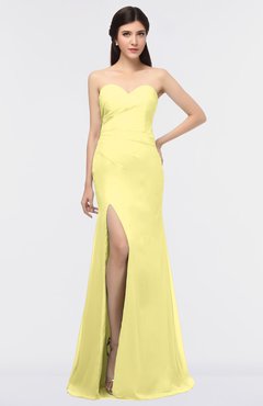 ColsBM Claudia Pastel Yellow Mature Sheath Strapless Sleeveless Floor Length Ruching Bridesmaid Dresses