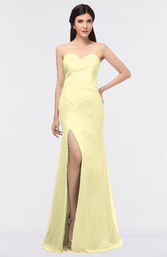 ColsBM Claudia Soft Yellow Mature Sheath Strapless Sleeveless Floor Length Ruching Bridesmaid Dresses