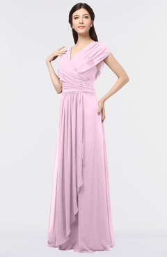 ColsBM Cecilia Baby Pink Modern A-line Short Sleeve Zip up Floor Length Ruching Bridesmaid Dresses