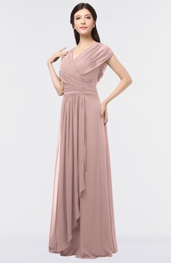 ColsBM Cecilia Bridal Rose Modern A-line Short Sleeve Zip up Floor Length Ruching Bridesmaid Dresses