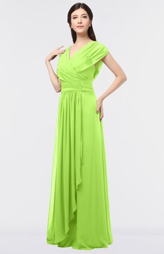 ColsBM Cecilia Bright Green Modern A-line Short Sleeve Zip up Floor Length Ruching Bridesmaid Dresses