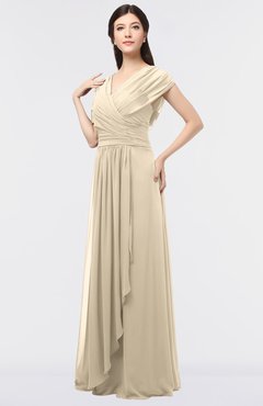 ColsBM Cecilia Champagne Modern A-line Short Sleeve Zip up Floor Length Ruching Bridesmaid Dresses