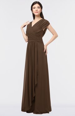 ColsBM Cecilia Chocolate Brown Modern A-line Short Sleeve Zip up Floor Length Ruching Bridesmaid Dresses