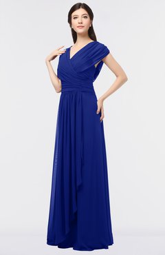 ColsBM Cecilia Electric Blue Modern A-line Short Sleeve Zip up Floor Length Ruching Bridesmaid Dresses