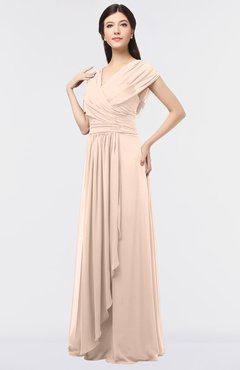 ColsBM Cecilia Fresh Salmon Modern A-line Short Sleeve Zip up Floor Length Ruching Bridesmaid Dresses