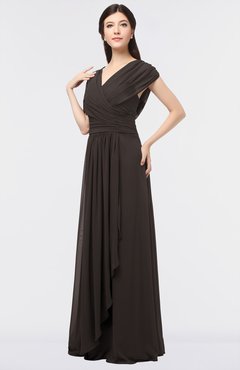 ColsBM Cecilia Fudge Brown Modern A-line Short Sleeve Zip up Floor Length Ruching Bridesmaid Dresses