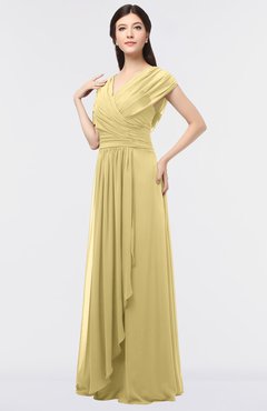 ColsBM Cecilia Gold Modern A-line Short Sleeve Zip up Floor Length Ruching Bridesmaid Dresses