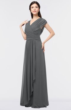ColsBM Cecilia Grey Modern A-line Short Sleeve Zip up Floor Length Ruching Bridesmaid Dresses