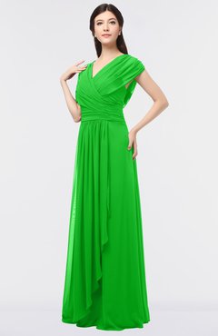 ColsBM Cecilia Jasmine Green Modern A-line Short Sleeve Zip up Floor Length Ruching Bridesmaid Dresses