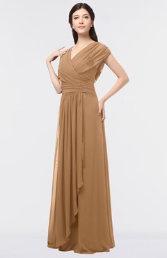 ColsBM Cecilia Light Brown Modern A-line Short Sleeve Zip up Floor Length Ruching Bridesmaid Dresses