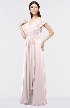 ColsBM Cecilia Light Pink Modern A-line Short Sleeve Zip up Floor Length Ruching Bridesmaid Dresses