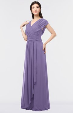 ColsBM Cecilia Lilac Modern A-line Short Sleeve Zip up Floor Length Ruching Bridesmaid Dresses